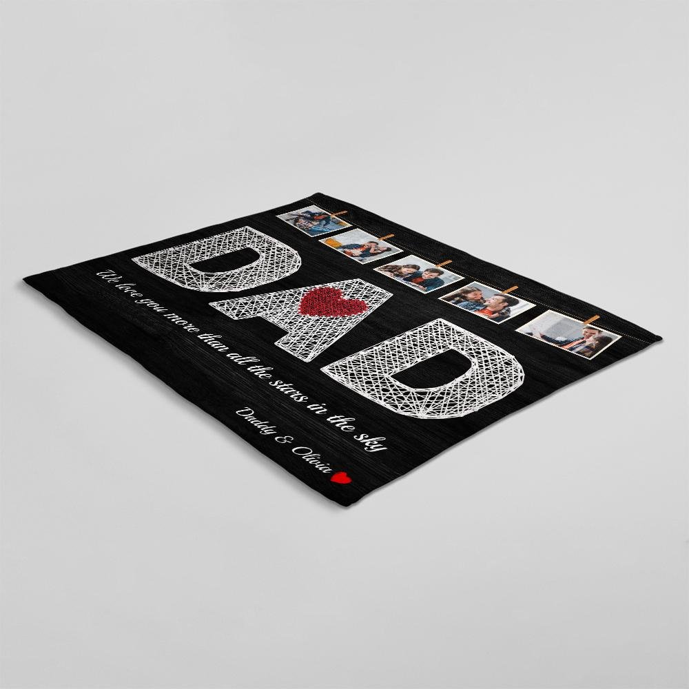 Dad, Custom Photo, 5 Pictures Personalized Name And Text Blanket