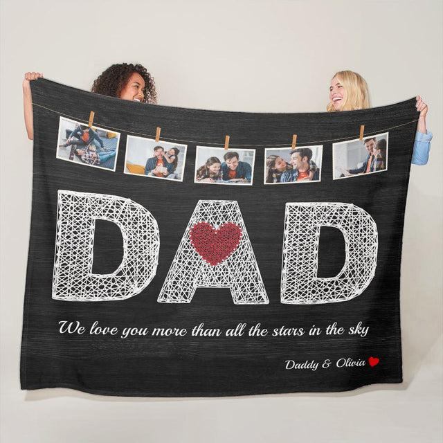 Dad, Custom Photo, 5 Pictures Personalized Name And Text Blanket