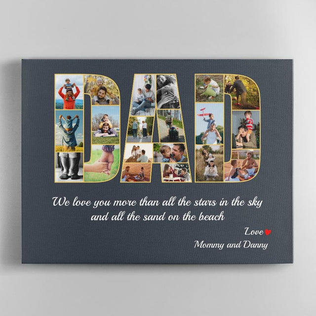 Dad Custom Photo Collage, 20 Pictures, Personalized Name And Text Canvas Wall Art