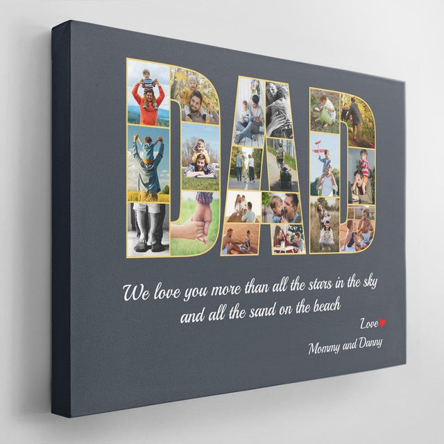 Dad Custom Photo Collage, 20 Pictures, Personalized Name And Text Canvas Wall Art