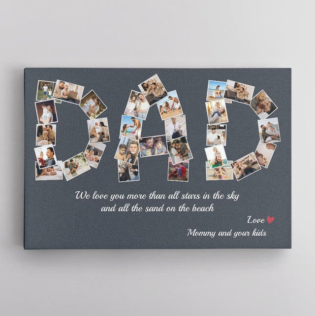 Dad Custom Photo Collage, 30 Pictures, Personalized Name And Text Canvas Wall Art