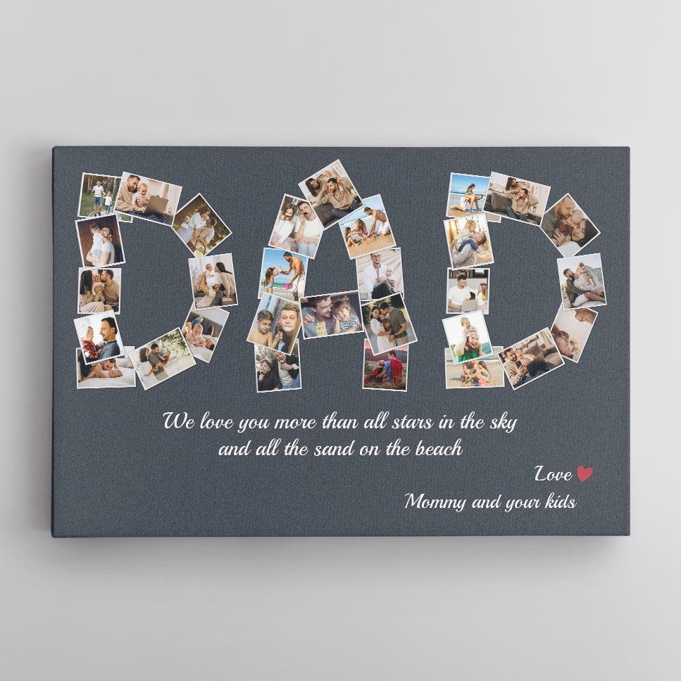 Dad Custom Photo Collage, 30 Pictures, Personalized Name And Text Canvas Wall Art