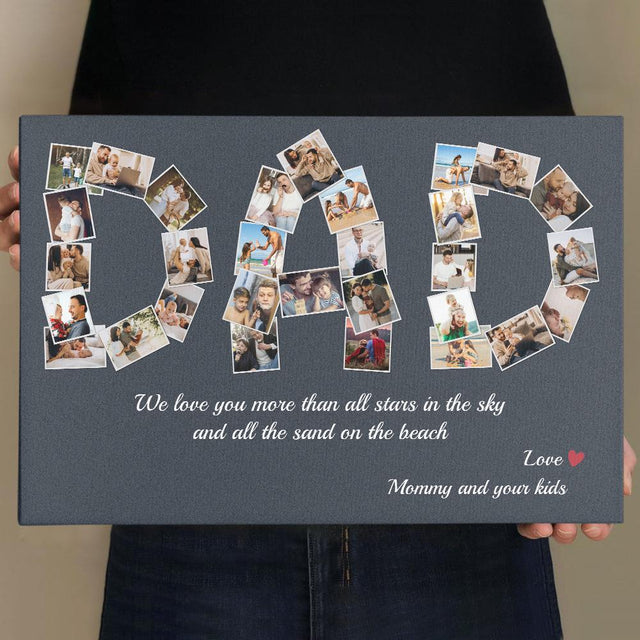 Dad Custom Photo Collage, 30 Pictures, Personalized Name And Text Canvas Wall Art