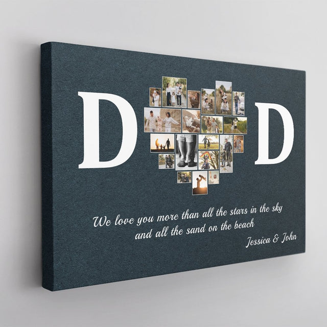 Dad, Custom Photo, Heart Shape, Personalized Name And Text Canvas Wall Art