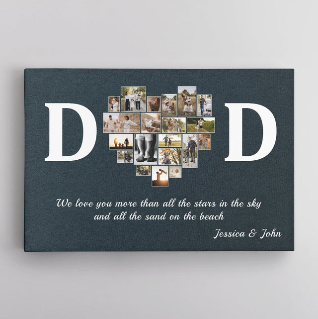 Dad, Custom Photo, Heart Shape, Personalized Name And Text Canvas Wall Art