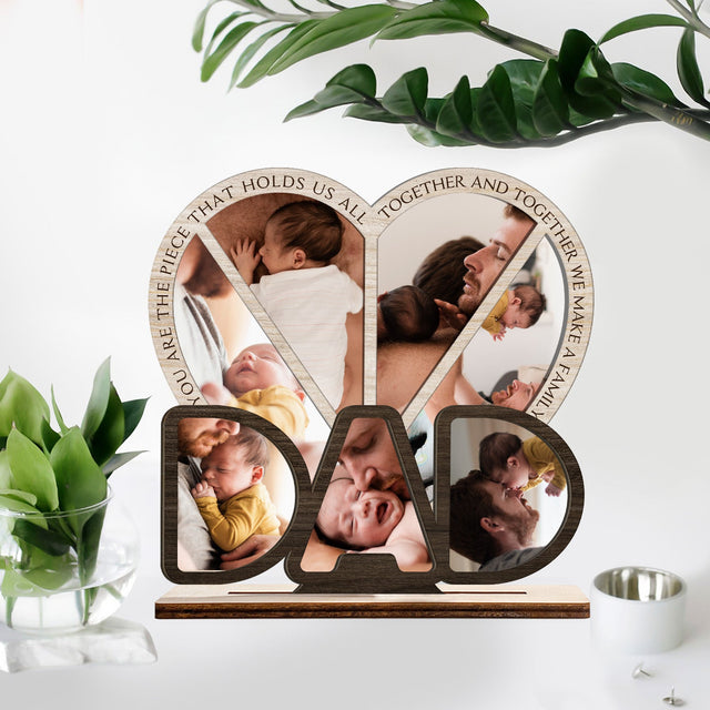 Dad, Custom Photo, Heart Shape, Wooden Plaque 3 Layers