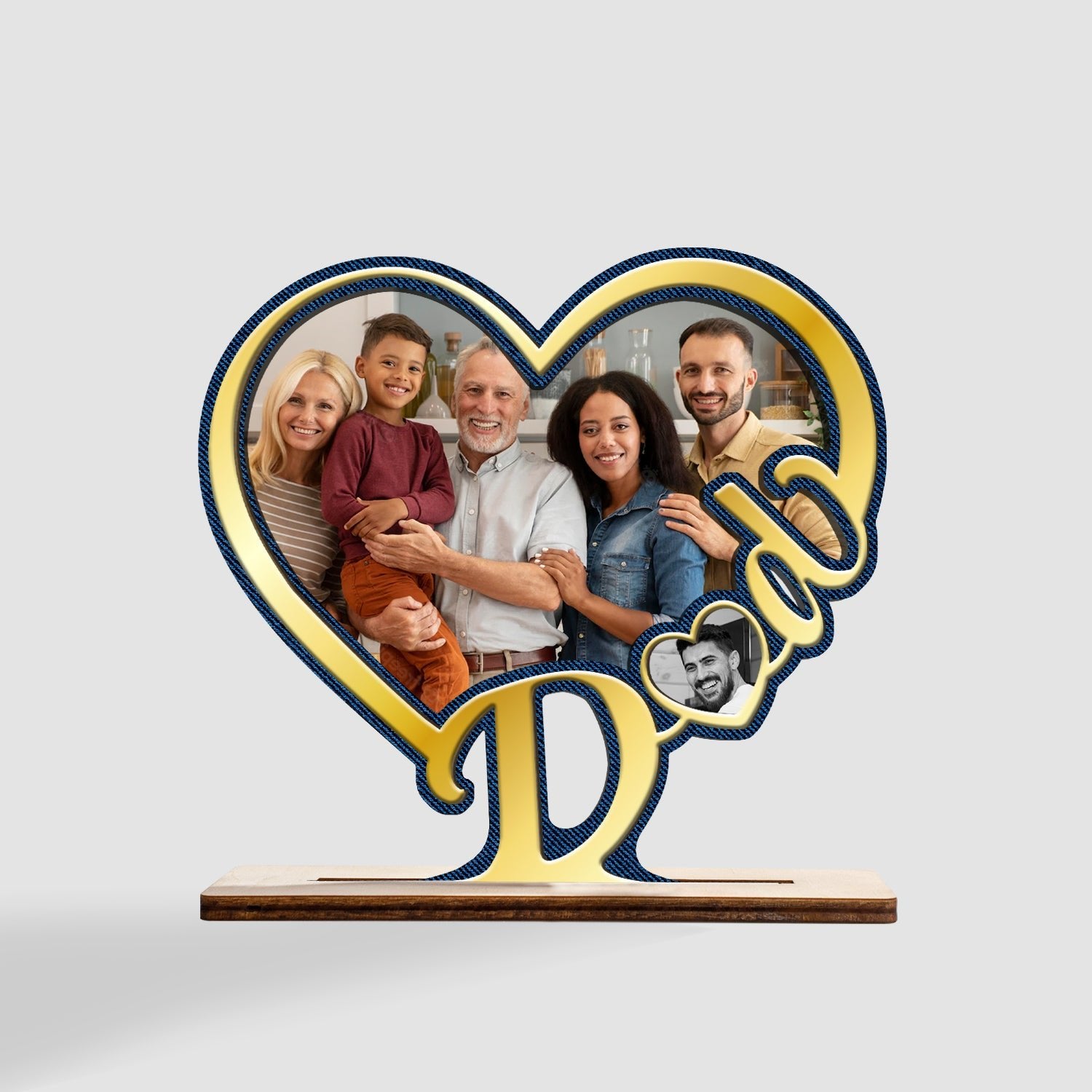 Dad, Custom Photo, Heart Shape, Wooden Plaque 3 Layers