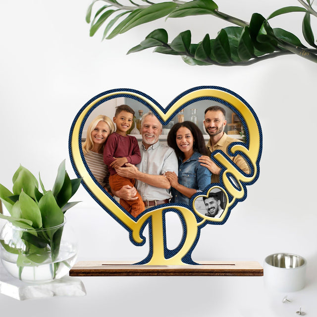 Dad, Custom Photo, Heart Shape, Wooden Plaque 3 Layers