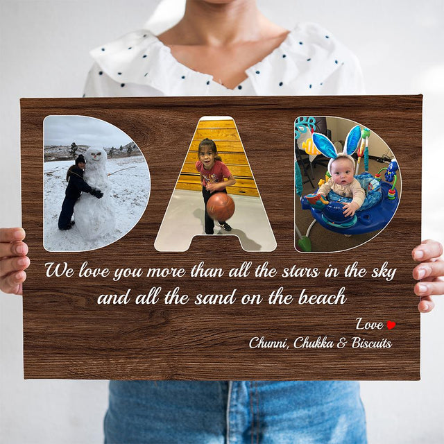 Dad Custom Photo - Personalized Dark Wood Background Canvas