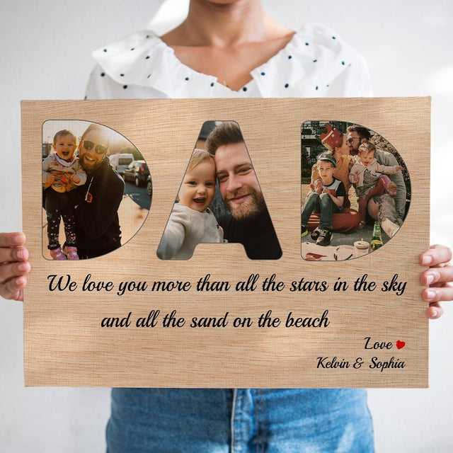 Dad Custom Photo - Personalized Wood Background Canvas