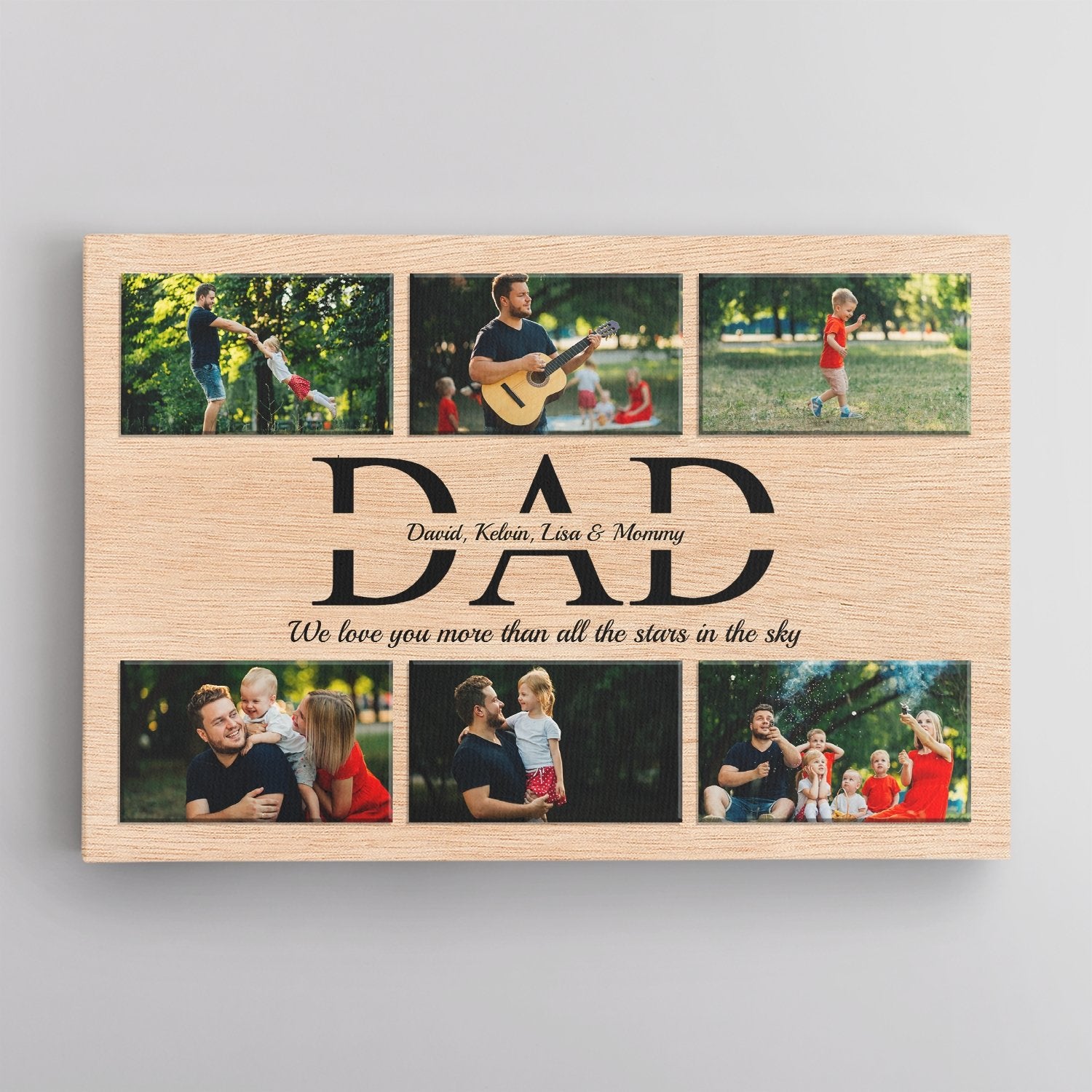 Dad Custom Text and Photo - Personalized Light Wood Background Canvas