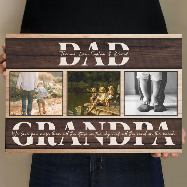 Dad, Grandpa, Custom Photo - Personalized Name And Text Canvas Wall Art, Gifts For Grandpa