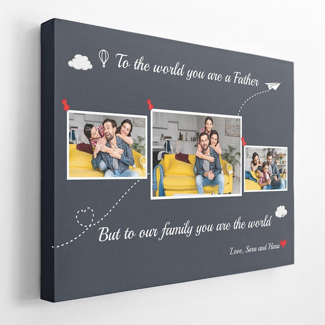 Dad Is The World Custom Photo - Personalized Navy Vintage Canvas