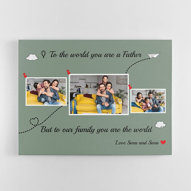 Dad Is The World Custom Photo - Personalized Vintage Green Background Canvas