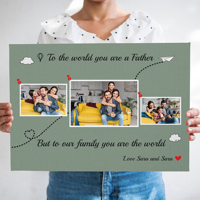 Dad Is The World Custom Photo - Personalized Vintage Green Background Canvas