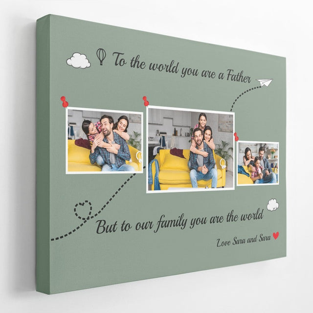 Dad Is The World Custom Photo - Personalized Vintage Green Background Canvas