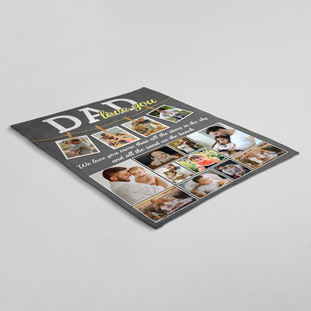 Dad, Love You, Custom Photo, 14 Pictures, Personalized Name And Text Blanket