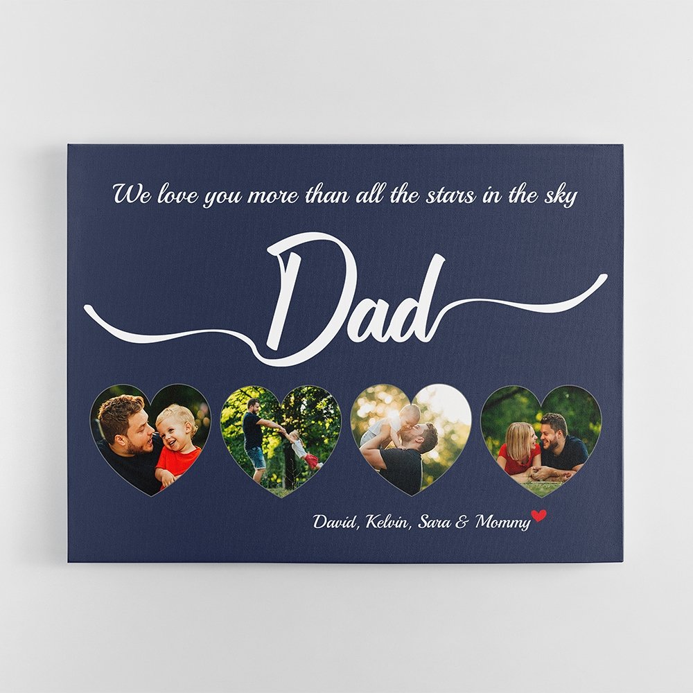 Dad Upload Photo In Heart - Personalized Navy Vintage Background Canvas