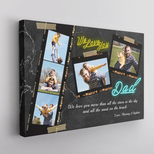 Dad, We Love You, Custom Photo, Personalized Name And Text Canvas Wall Art