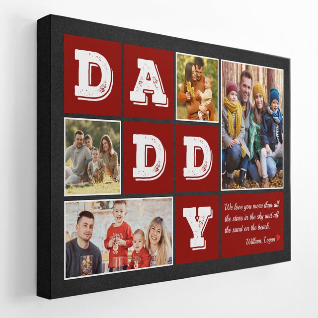 Daddy, Custom Photo, 4 Pictures, Personalized Name And Text Canvas Wall Art