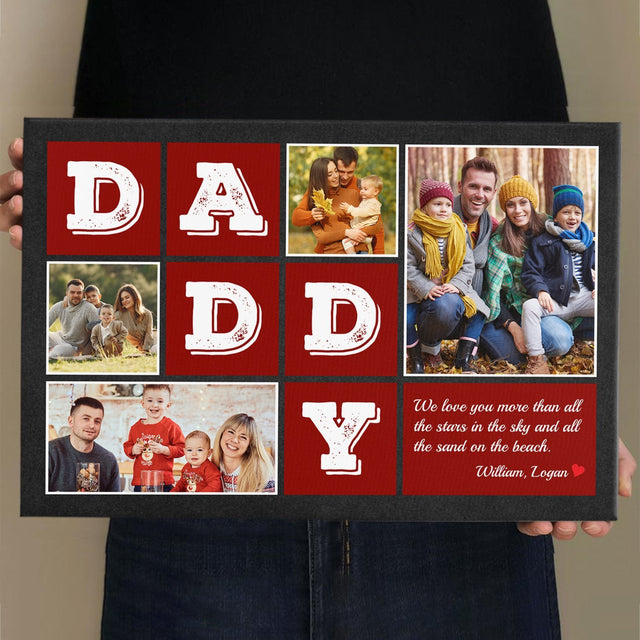 Daddy, Custom Photo, 4 Pictures, Personalized Name And Text Canvas Wall Art