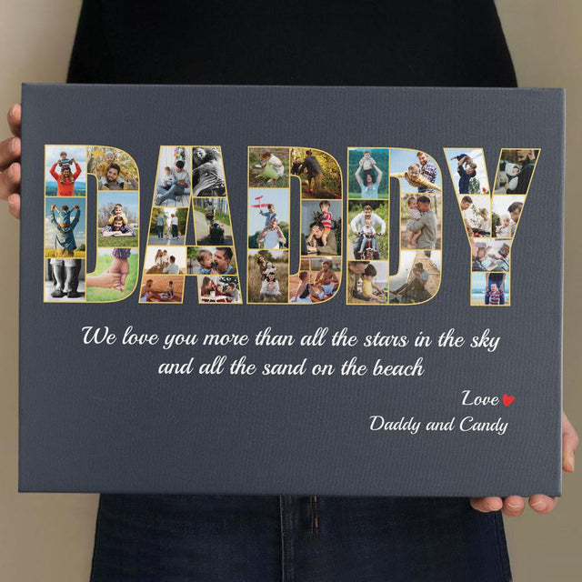 Daddy Custom Photo Collage, 32 Pictures, Personalized Name And Text Canvas Wall Art