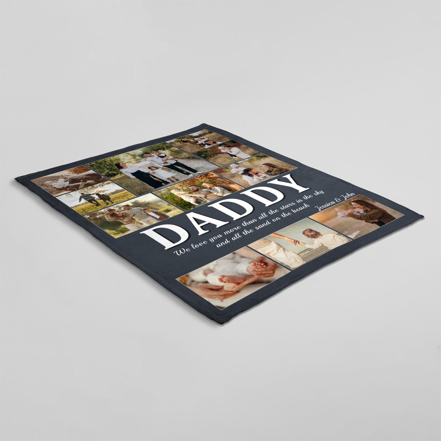 Daddy Custom Photo Collage, Personalized Name And Text Blanket