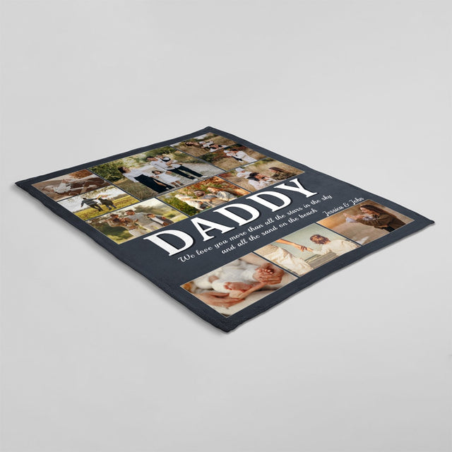 Daddy Custom Photo Collage, Personalized Name And Text Blanket