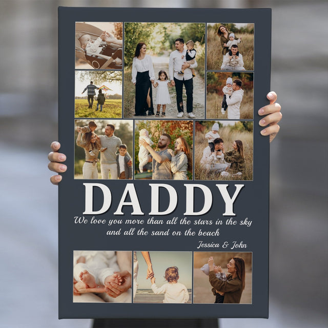 Daddy Custom Photo Collage, Personalized Name And Text Canvas Wall Art