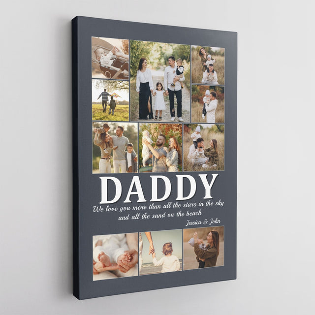 Daddy Custom Photo Collage, Personalized Name And Text Canvas Wall Art