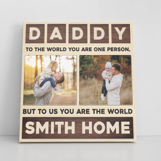 Daddy, Custom Photo, Personalized Family Name And Text, Square Canvas