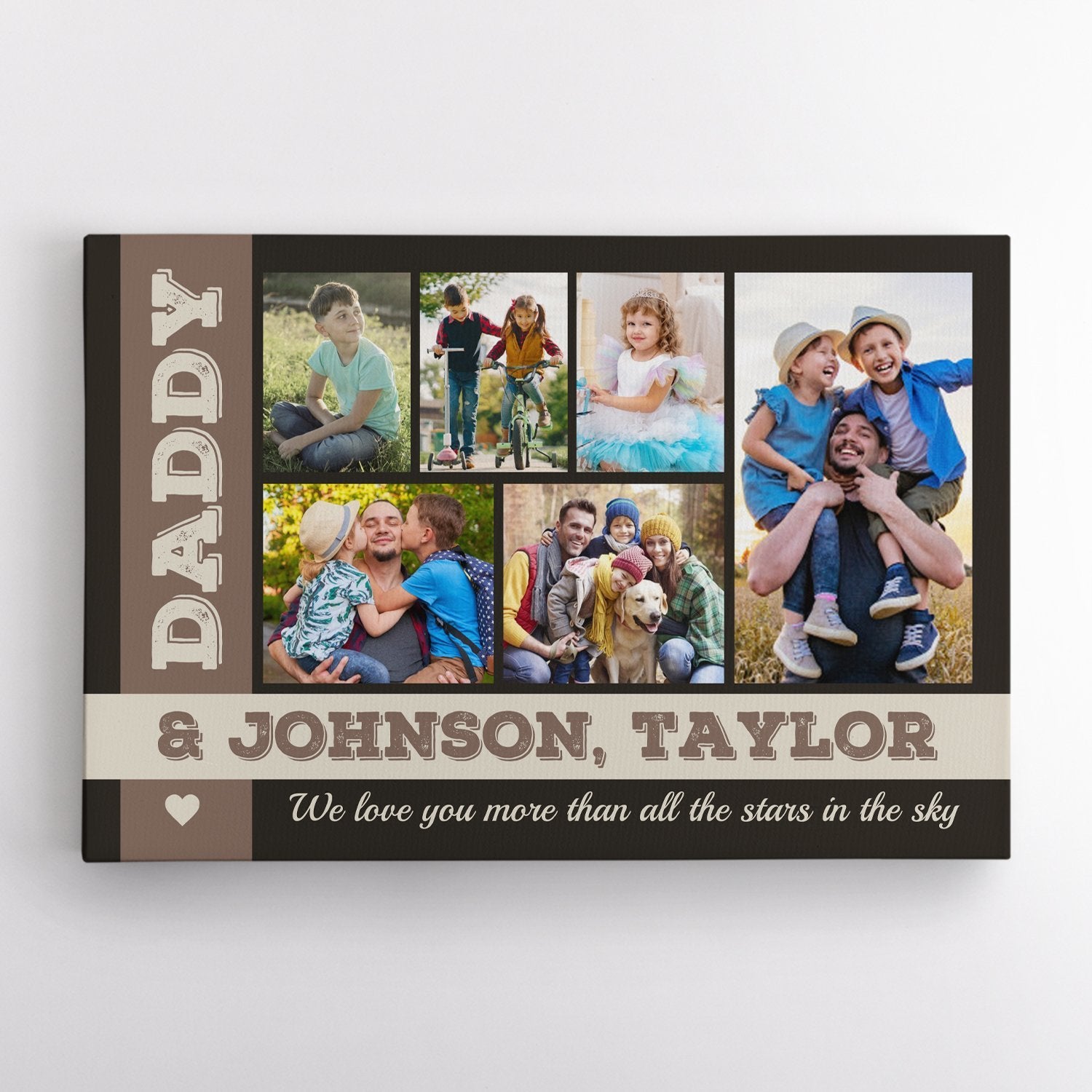 Daddy, Custom Photo, Personalized Name And Text Canvas Wall Art