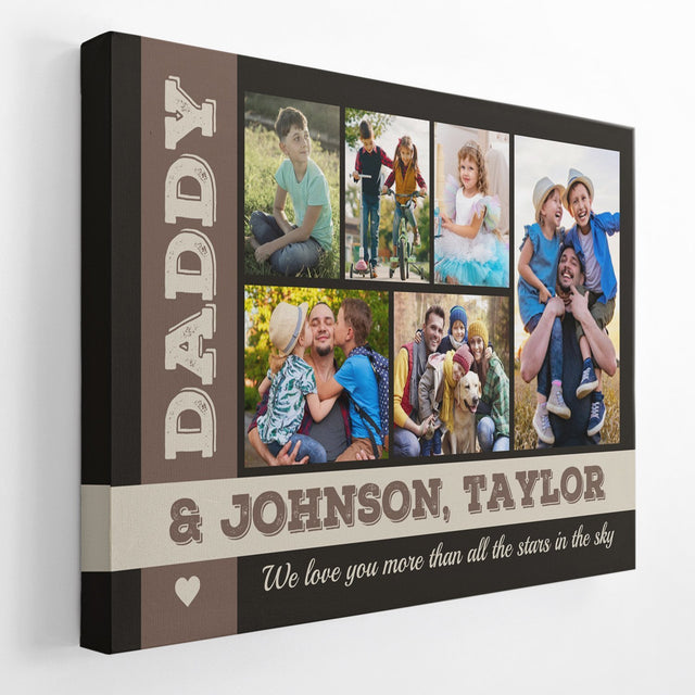 Daddy, Custom Photo, Personalized Name And Text Canvas Wall Art