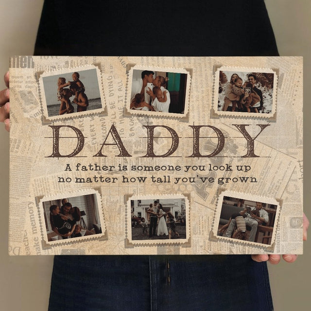 Daddy, Custom Photo, Postage Stamp Shape, Canvas Wall Art