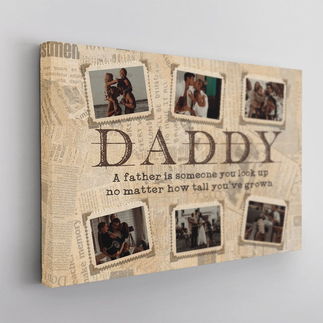 Daddy, Custom Photo, Postage Stamp Shape, Canvas Wall Art