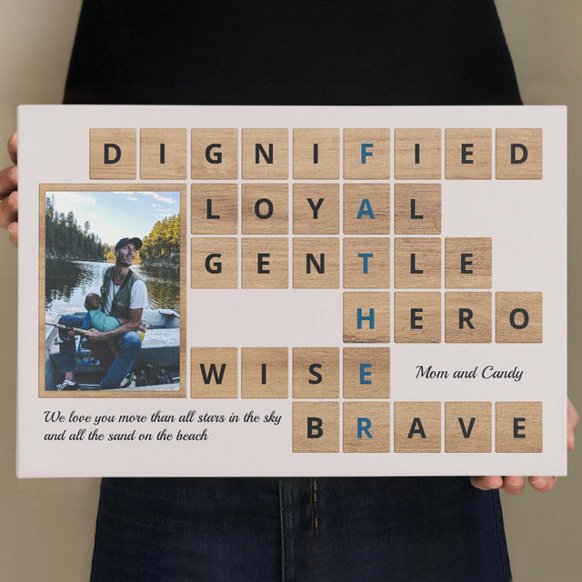 Daddy, Dignified, Loyal, Gentle, Hero, Wise, Brave, Custom Photo, Personalized Name And Text Canvas Wall Art