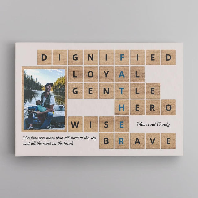 Daddy, Dignified, Loyal, Gentle, Hero, Wise, Brave, Custom Photo, Personalized Name And Text Canvas Wall Art
