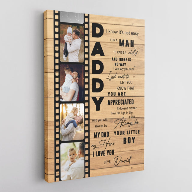 Daddy, My Dad, My Hero, I Love You Custom Photo Canvas Wall Art