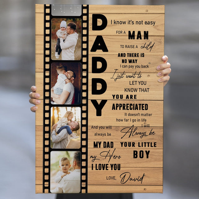 Daddy, My Dad, My Hero, I Love You Custom Photo Canvas Wall Art