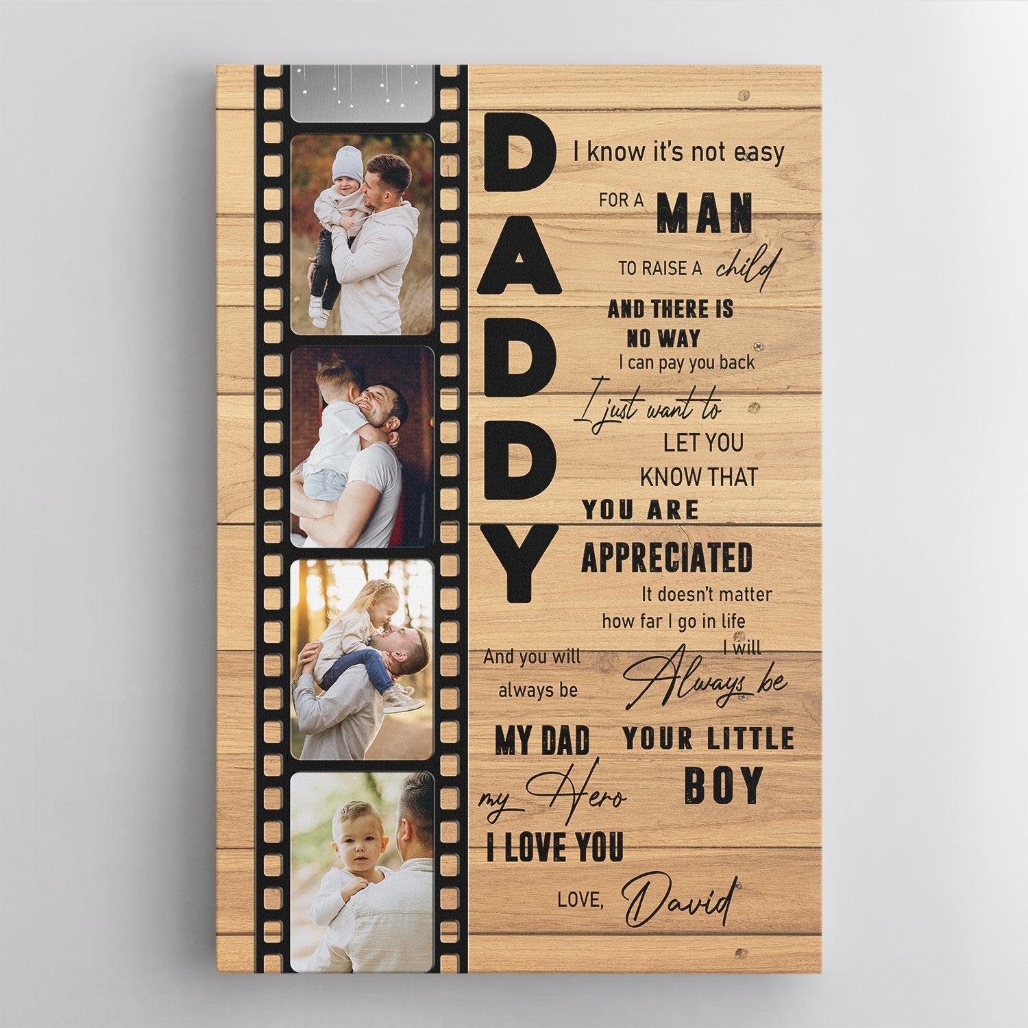 Daddy, My Dad, My Hero, I Love You Custom Photo Canvas Wall Art