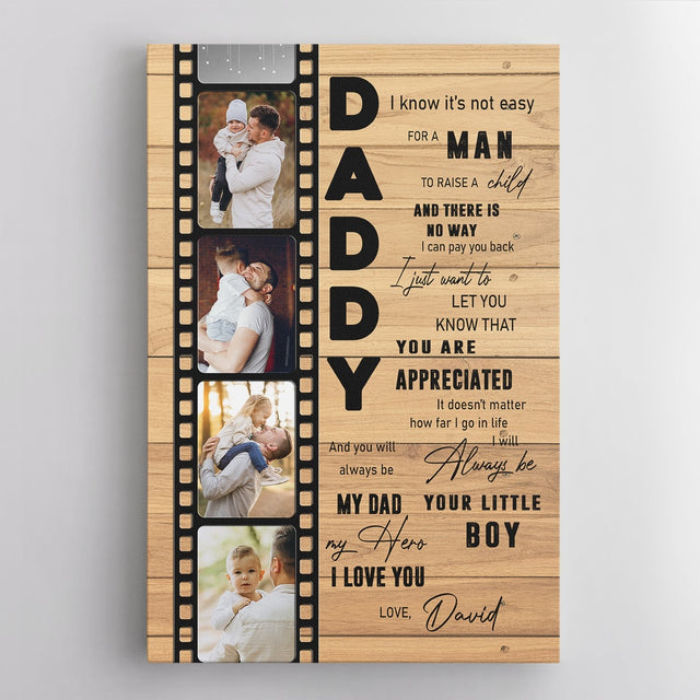 Daddy, My Dad, My Hero, I Love You Custom Photo Canvas Wall Art