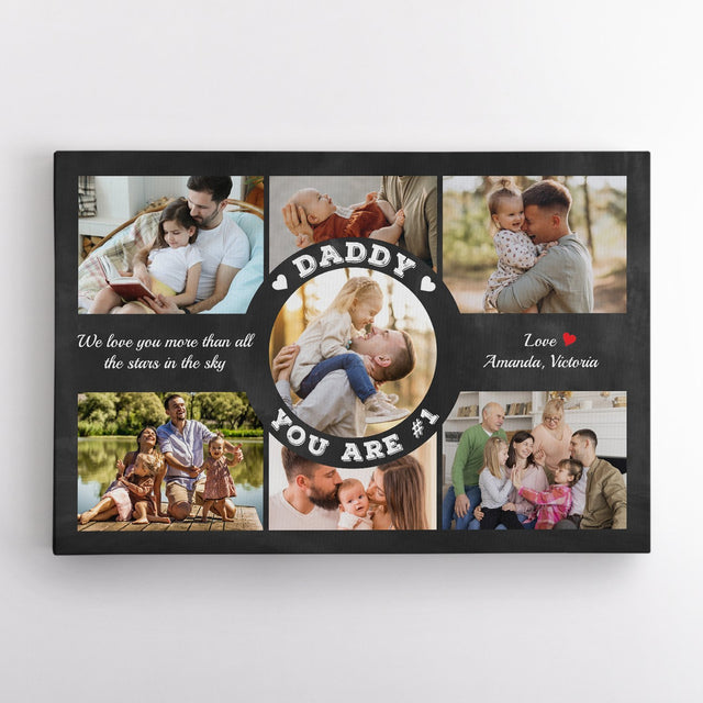 Daddy You Are Number 1, Custom Photo Collage, Personalized Name And Text Canvas Wall Art