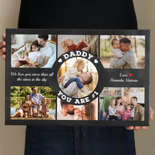 Daddy You Are Number 1, Custom Photo Collage, Personalized Name And Text Canvas Wall Art