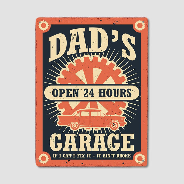 Dad's Garage Open 24 Hours, Metal Signs