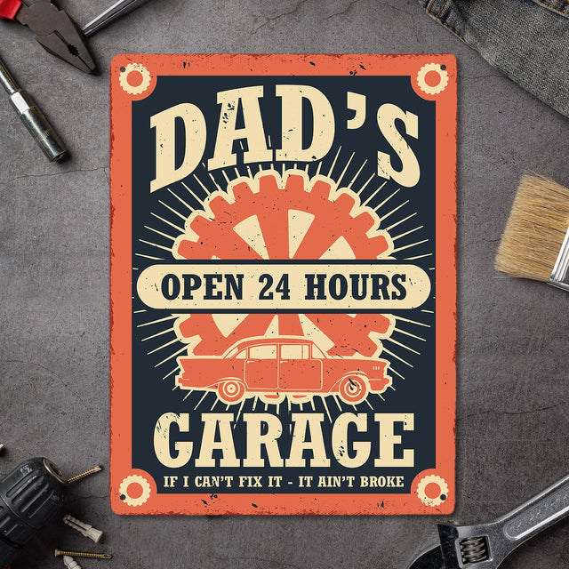 Dad's Garage Open 24 Hours, Metal Signs