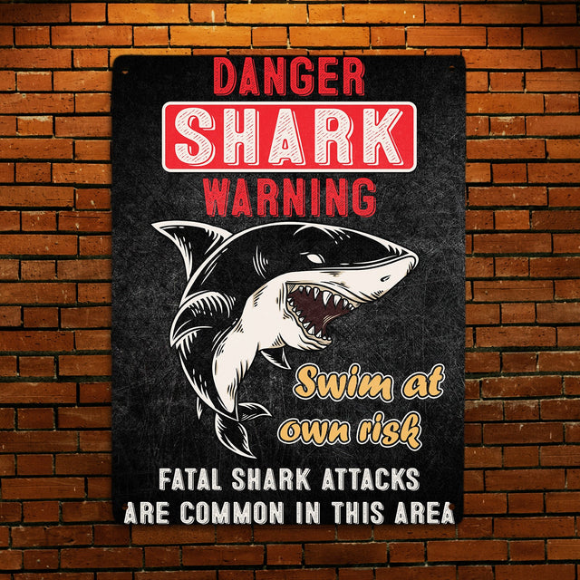 Danger Shark Warning Swim At Own Risk, Metal Signs