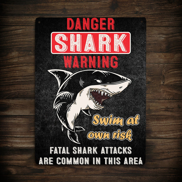 Danger Shark Warning Swim At Own Risk, Metal Signs