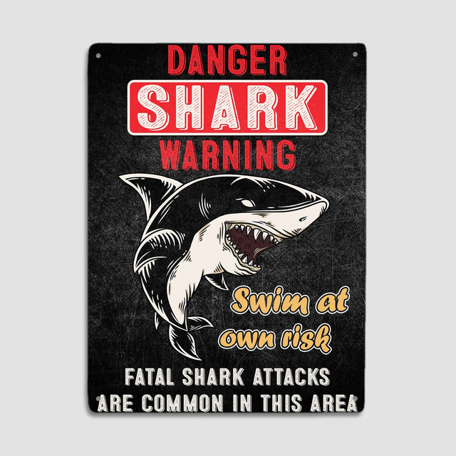 Danger Shark Warning Swim At Own Risk, Metal Signs
