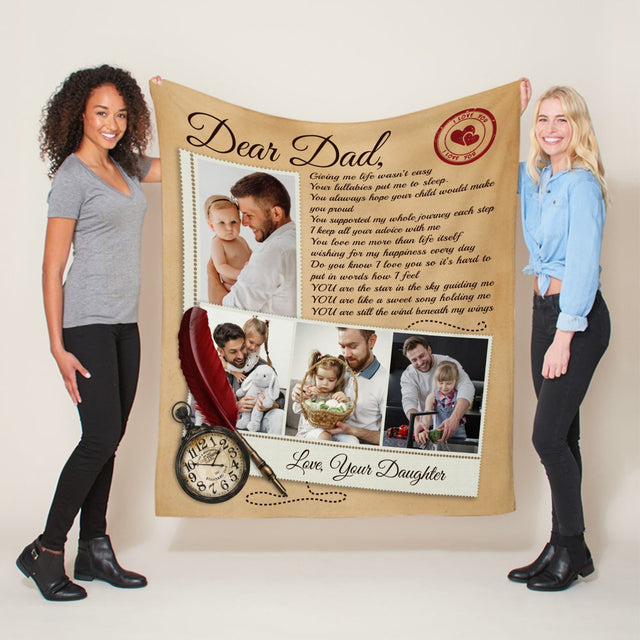 Dear Dad, Custom Photo, Personalized Name Blanket