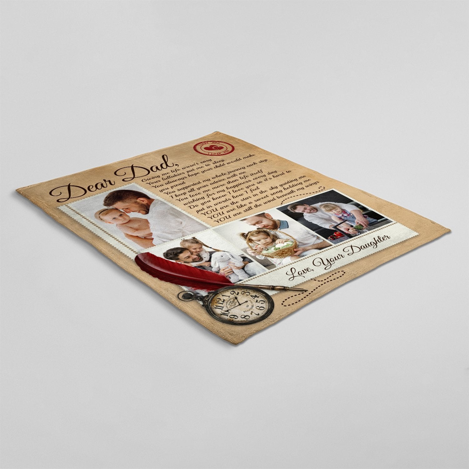 Dear Dad, Custom Photo, Personalized Name Blanket